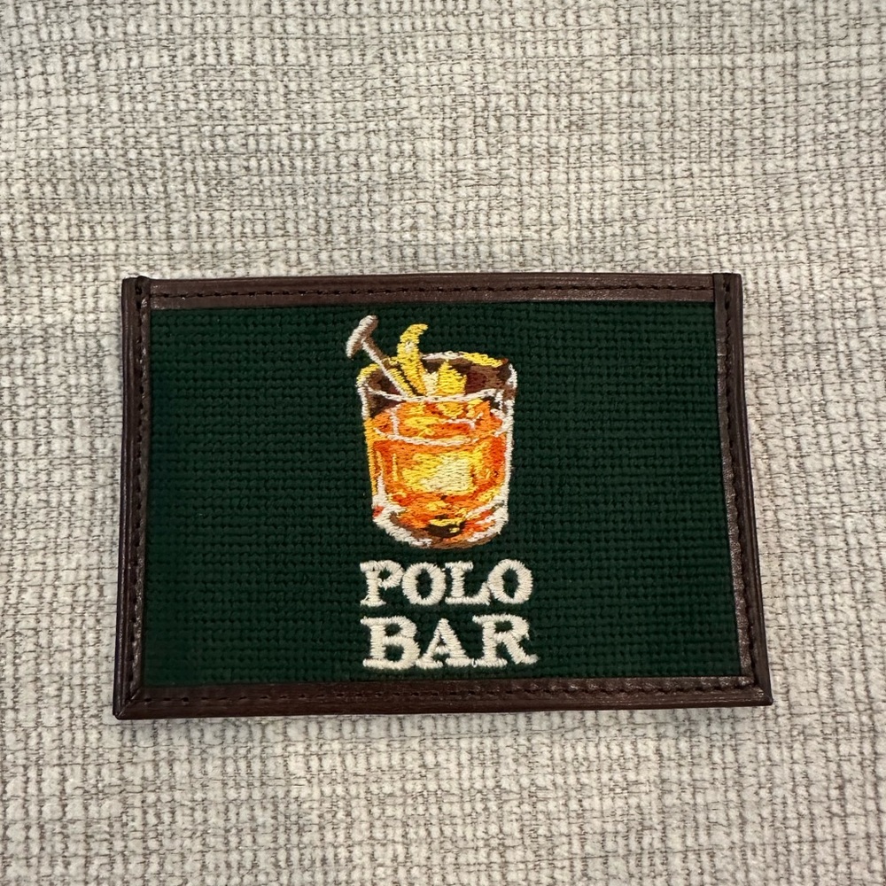 Ralph Lauren Polo Bar card holder wallet. Brown leather back. NWT, never used.